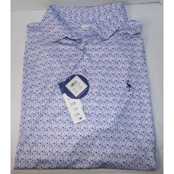 TAILOR BYRD MENS S/S PERFORMANCE POLO SHIRT~XXL~BLUE FLORAL~NWT - Picture 1 of 3